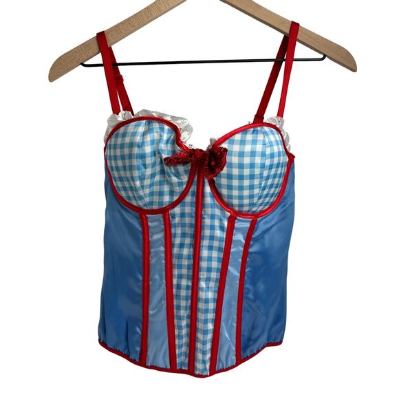 Kansas Cutie Adult Corset Bustier Costume Blue/Red M/L NWT - Picture 2 of 8